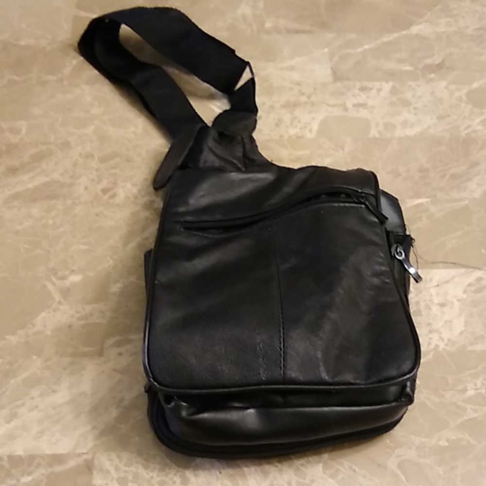 Leather off-the-shoulder backpack